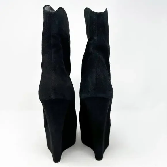 Giuseppe Zanotti Black Suede Platform Wedge Ankle Boots Womens Size EU 38.5 - Picture 4 of 11
